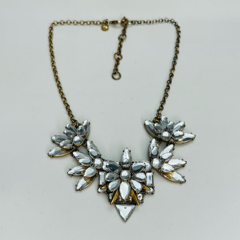 ✨J. Crew Mirrored Clear Crystal Statement Necklace – Gold Tone ✨